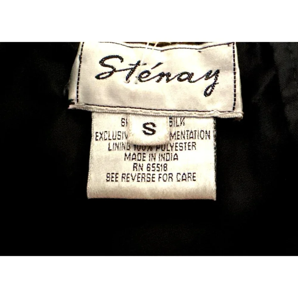 Stenay Small Black Gold All Silk Beaded Sequin Floral Blouse Vintage Evening Top - Picture 5 of 13